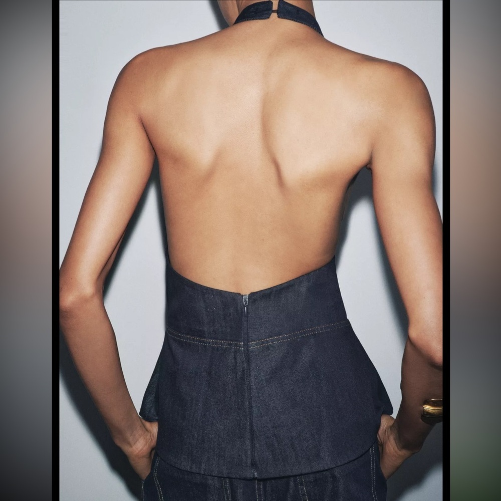 Women's Navy Denim Top - Picture 3 of 3